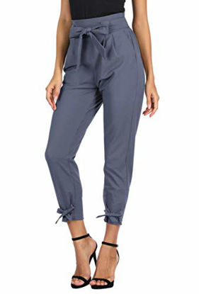 Picture of GRACE KARIN Women's Pants Trouser Slim Casual Cropped Paper Bag Waist Pants Blue-Gray S