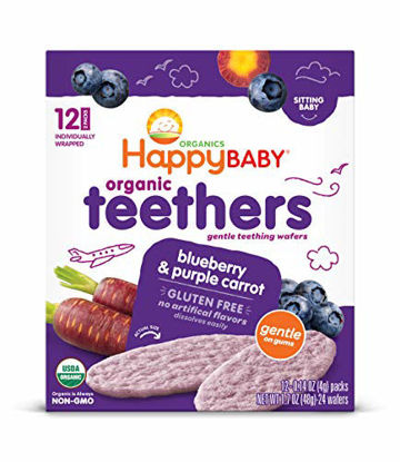 Picture of Happy Baby Gentle Teethers Organic Teething Wafers Blueberry and Purple Carrot, 12 Count Wafers (Pack of 6) (Packaging May Vary)