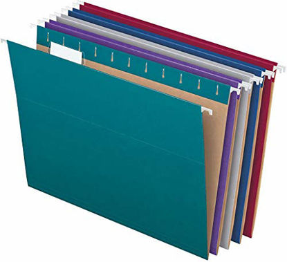 Picture of Pendaflex Recycled Hanging File Folders, Letter Size, Assorted Jewel-Tone Colors, Two-Tone for Foolproof Filing, 1/5-Cut Tabs, 25 Per Box (81667)