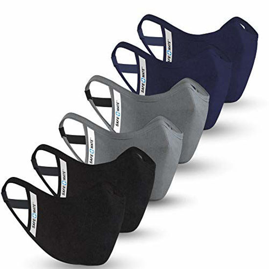Picture of Safe+Mate x Case-Mate - Cloth Face Mask - Washable & Reusable - Adult S/M - Cotton - Includes Filter - 6 Pack - Black/Navy/Gray