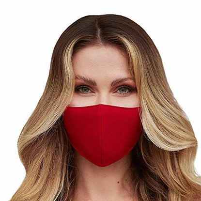 Picture of Washable Face Mask with Adjustable Ear Loops & Nose Wire - 3 Layers, Made in USA (Solid Deep Red)
