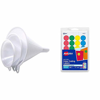 Picture of Nopro Plastic Funnel, Set of 3 & Avery Removable Print or Write Color Coding Labels, Round, 0.75 Inches, Pack of 1008 (5472)