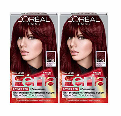 Picture of L'Oreal Paris Feria Multi-Faceted Shimmering Permanent Hair Color, R48 Intense Deep Auburn, Pack of 2, Hair Dye