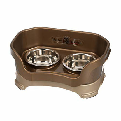 Picture of Neater Feeder Deluxe Small Dog (Bronze) - The Mess Proof Elevated Bowls No Slip Non Tip Double Diner Stainless Steel Food Dish with Stand