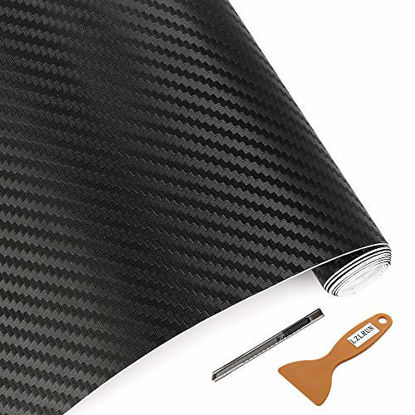 Picture of LZLRUN 3D Carbon Fiber Vinyl Wrap - Outdoor Rated for Automotive Use - 12 inches x 60 inches Contain Knife and Hand Tool (Black)