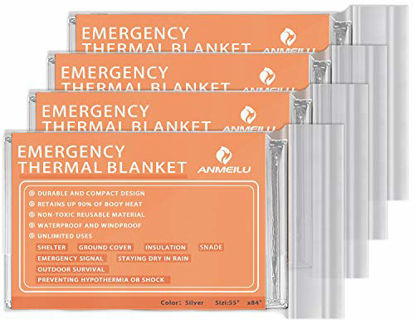 Picture of ANMEILU Emergency Mylar Thermal Blankets -Space Blanket Survival kit Camping Blanket (4-Pack). Perfect for Outdoors, Hiking, Survival, Bug Out Bag Marathons or First Aid