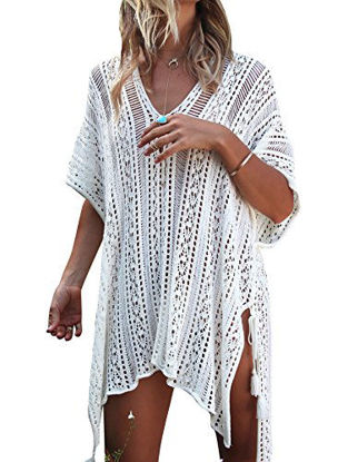 Picture of Womens Bathing Suit Cover Up for Beach Pool Swimwear Crochet Dress (Off White, S)