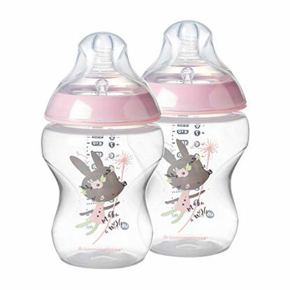 Picture of Tommee Tippee Closer to Nature Baby Bottle Decorated Pink, Anti-Colic Valve, Breast-Like Nipple, Slow Flow, BPA-Free - 0+ Months, 9 Ounce, 2 Count (Design May Vary) (522522)