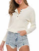 Picture of WNEEDU Women's Long Sleeve Waffle Knit Tunic Blouse Casual Button Up Henley Shirts Plain Tops Beige M
