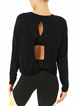 Picture of Bestisun Long Sleeve Workout Clothes for Women Open Back Shirts Athletic Long Sleeve Shirts for Women Black M