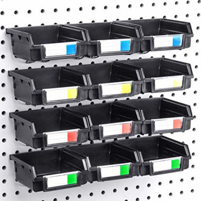 Picture of Right Arrange Pegboard Bins - 12 Pack Black - Hooks to Any Peg Board - Organize Hardware, Accessories, Attachments, Workbench, Garage Storage, Craft Room, Tool Shed, Hobby Supplies, Small Parts