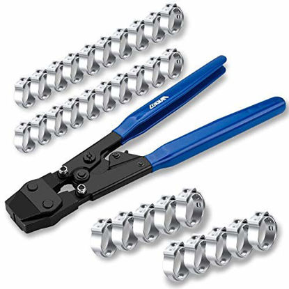 Picture of LOKMAN PEX Clamp Tool Clamp Cinch Crimp Tool for Stainless Steel Clamps from 3/8"to 1", with 20 PCS 1/2" Pex Crimp Rings and 10PCS 3/4" PEX Clamps  (PEX Clamp Tool)