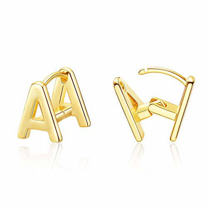 Picture of Initial Stud Earrings for Women 14K Gold Plated Letter A Earrings Valentine's Day Jewelry Gifts