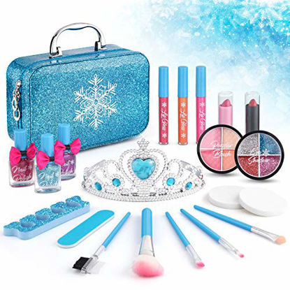 Picture of 21pcs Kids Makeup Kit for Girls, Kids Play Washable Makeup Set Frozen Toys for Girls, First Princess Little Girls Starter Kit Real Makeup Cosmetic Beauty Set Toys for 3 4 5 6 7 8 Year Old Girls