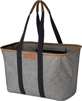 Picture of CleverMade 30L SnapBasket LUXE - Reusable Collapsible Durable Grocery Shopping Bag - Heavy Duty Large Structured Tote, Heather Grey