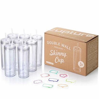 Picture of Cupture Skinny Acrylic Tumbler Cups with Straws - 18 oz, 8 Pack (Clear)