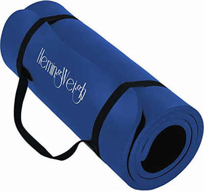 Picture of HemingWeigh Yoga Mat for Outdoor and Indoor Exercise with Strap Carrier, High Density 1/4 Inch Thick Foam, Blue