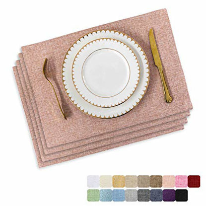 Picture of Home Brilliant Placemats Set of 4 Heat Resistant Dining Table Place Mats for Kitchen Table, 13 x 19 inches, Pink