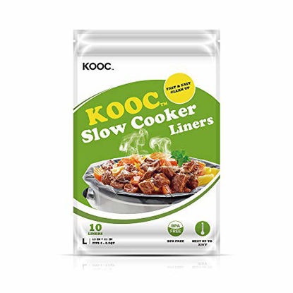 Picture of [NEW] KOOC Disposable Slow Cooker Liners and Cooking Bags, 1 Pack(10 Counts), Large Size Crock Pot Liners Fit 4QT to 8.5QT, 13"x 21", Fresh Locking Seal Design, Suitable for Oval & Round Pot, BPA Free