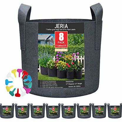 Picture of JERIA 8-Pack 7 Gallon Grow Bags, Aeration Fabric Pots with Handles, Heavy Duty Thickened Nonwoven Grow Pots with 8 Pcs Plant Labels