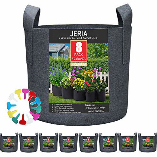 Picture of JERIA 8-Pack 7 Gallon Grow Bags, Aeration Fabric Pots with Handles, Heavy Duty Thickened Nonwoven Grow Pots with 8 Pcs Plant Labels