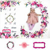 Picture of Baby Monthly Milestone Blanket Girl - Floral Large Plush Fleece Growth Chart Blanket Memory Photography Backdrop for Newborns - New Moms Set - No Wrinkle - Floral Wreath + Headband