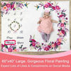 Picture of Baby Monthly Milestone Blanket Girl - Floral Large Plush Fleece Growth Chart Blanket Memory Photography Backdrop for Newborns - New Moms Set - No Wrinkle - Floral Wreath + Headband