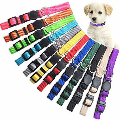 Picture of Puppy ID Collar Identification Soft Nylon Adjustable Breakaway Safety Whelping Litter Collars for Newborn Pets with Record Keeping Charts 12pcs/Set (S)