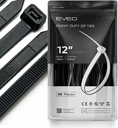 Picture of 12 inch Zip Ties Heavy Duty - Black Zip Ties | Cable Ties Straps & Zipties - Plastic Ties Wire Ties Wraps for Cables