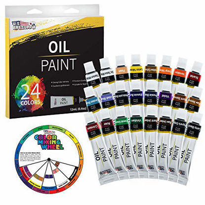 Picture of U.S. Art Supply Professional 24 Color Set of Art Oil Paint in 12ml Tubes - Rich Vivid Colors for Artists, Students, Beginners - Canvas Portrait Paintings