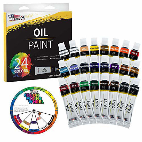 US Art Supply Professional 12 Color Set of Art Oil Paint in 12ml Tubes -  Rich Vivid Colors for Artists, Students, Beginners - Canvas Portrait