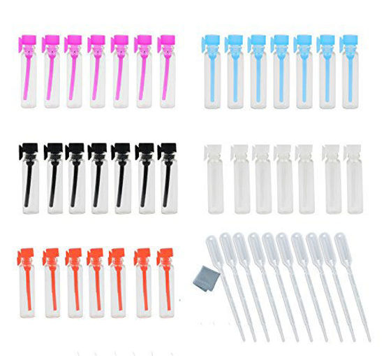 Elfensatll 100PCS 1ml 1 4 Dram Empty Glass Perfume Cologne Sample Vials with 0.5ml 10pcs Droppers Samplers for Essential Oils Aromatherapy Colorful