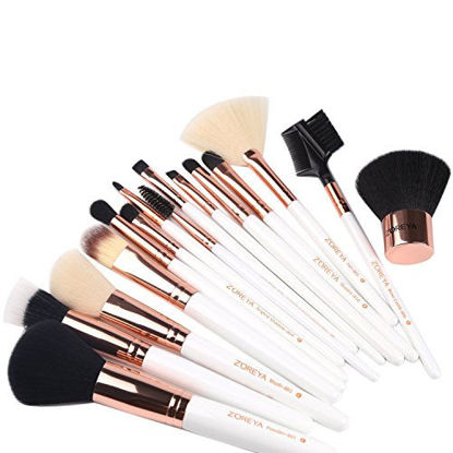 Picture of ZOREYA Makeup Brush Set,15pcs Rose Gold Luxury and Fashion Makeup Brushes,Professional Premium Synthetic Foundation Powder Concealers Eye Shadows Makeup brushes Set with Perfect Vegan Leather Bag