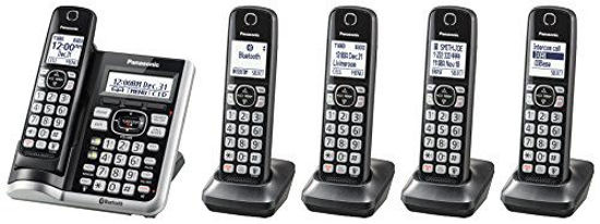 Picture of Panasonic Link2Cell Bluetooth Cordless Phone System with Voice Assistant, Call Blocking and Answering Machine. DECT 6.0 Expandable Cordless System - 5 Handsets - KX-TGF575S (Silver)