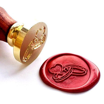 Picture of VOOSEYHOME Hearts & Rings Wax Seal Stamp with Rosewood Handle, Decorating on Invitations Envelope Sealers Letters Cards Posters Gift Packings for Birthday Themed Parties Weddings Signatures etc