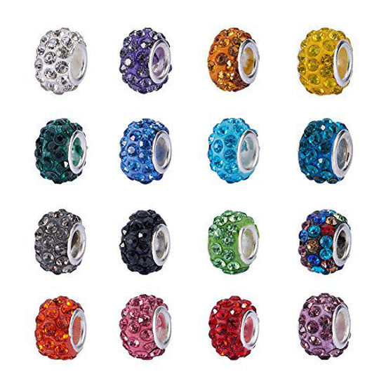 Picture of NBEADS 100Pcs Random Mixed Color Rhinestone European Beads, Crystal Charm Beads Large Hole Spacer Beads Fit European Bracelet Snake Chain Charms Bracelet