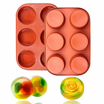 Picture of BAKER DEPOT 6 Cavity Round Silicone Mold for Muffin Cupcake Bread Handmade Soap DIY Cake Mold Dessert Mold Set of 2