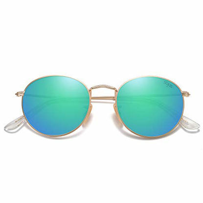 Picture of SOJOS Small Round Polarized Sunglasses for Women Men Classic Vintage Retro Frame UV Protection SJ1014 with Gold Frame/Green Mirrored Lens