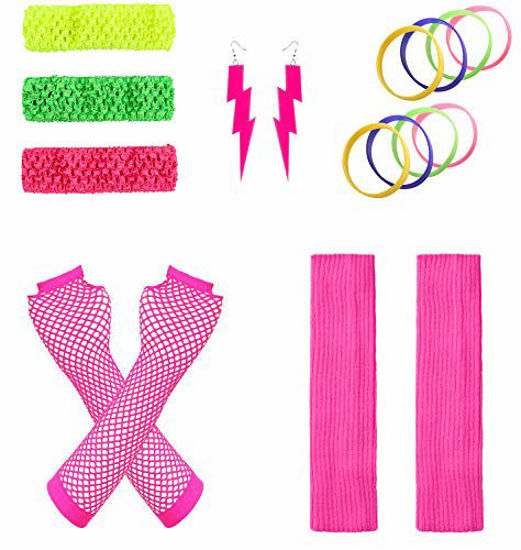 JustinCostume Women's 80s Outfit Accessories Neon Earrings Leg Warmers Gloves 