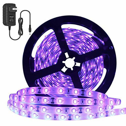 Picture of Super Bright 24 Watts UV Black Light LED Strip, 16.4FT/5M 3528 300LEDs 395nm-405nm Waterproof IP65 Blacklight Night Fishing implicitly Party with 12V 2A Power Supply