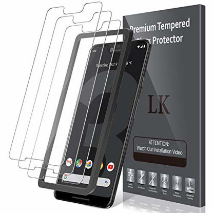 Picture of LK 3 PACK Screen Protector Compatible For Google Pixel 3 XL Tempered Glass - Alignment Frame Easy Installation - Double Defence Technology, 9H Hardness, HD Clear, Case Friendly