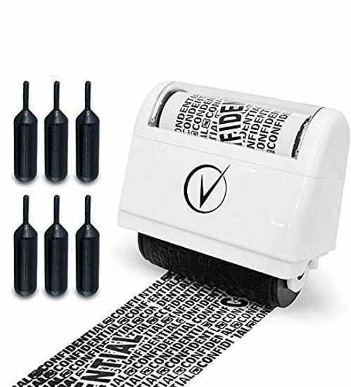 Picture of Identity Protection Roller Stamps Wide Kit, Including 6-Pack Refills - Designed for Secure Confidential ID Blackout Security, Anti Theft and Privacy Safety - Classy White