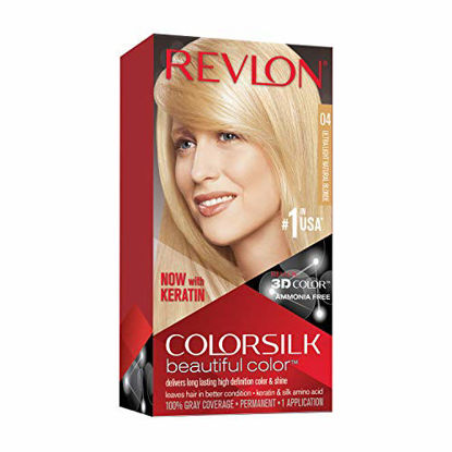 Picture of Revlon Colorsilk Beautiful Color Permanent Hair Color with 3D Gel Technology & Keratin, 100% Gray Coverage Hair Dye, 04 Ultra Light Natural Blonde