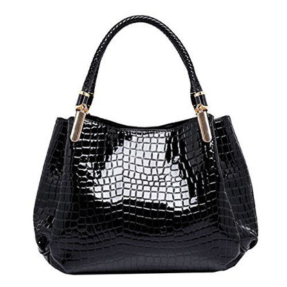 Picture of Women Alligator Print Top Handle Bag Embossed Crocodile Pattern Handbag Tote Bag(Black)