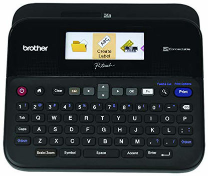 Picture of Brother P-touch Label Maker, PC-Connectable Labeler, PTD600, Color Display, High-Resolution PC Printing, Black, Black/gray