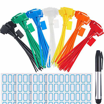 Picture of Zhanmai 140 Pieces Zip Ties Nylon Cable Ties Marker Ties, Self-Locking Cord Power Making Label Mark Tags, 7 Colors (140 Pieces, 6 Inch)
