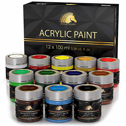 Picture of Acrylic Paint Set - 12 x 100ml Bottles - Heavy Body - Lightfast - Artist Quality Paints by MyArtscape