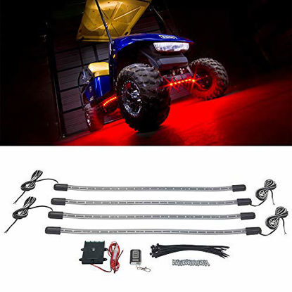 Picture of LEDGlow 4pc Red LED Golf Cart Underbody Underglow Accent Neon Light Kit for EZGO Yamaha Club Car - Water Resistant Flexible Tubes - Includes Control Box & Wireless Remote