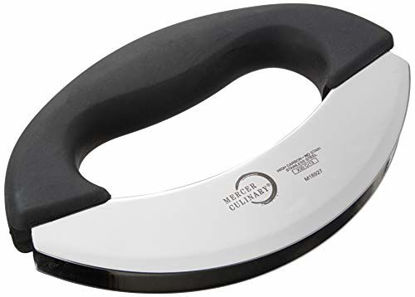 Picture of Mercer Culinary Double Blade Rocking Mezzaluna Knife with Handle, 7 Inch, Stainless Steel