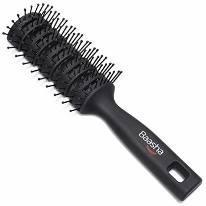 Picture of Baasha Hair Brush, Vent Brush, Vent Brushes For Hair, Vented Brush For Blow Drying, Mens Short Hair Brush With Ball Tipped Bristles, Best Mens Vented Brush For Wet or Dry Hair - Black